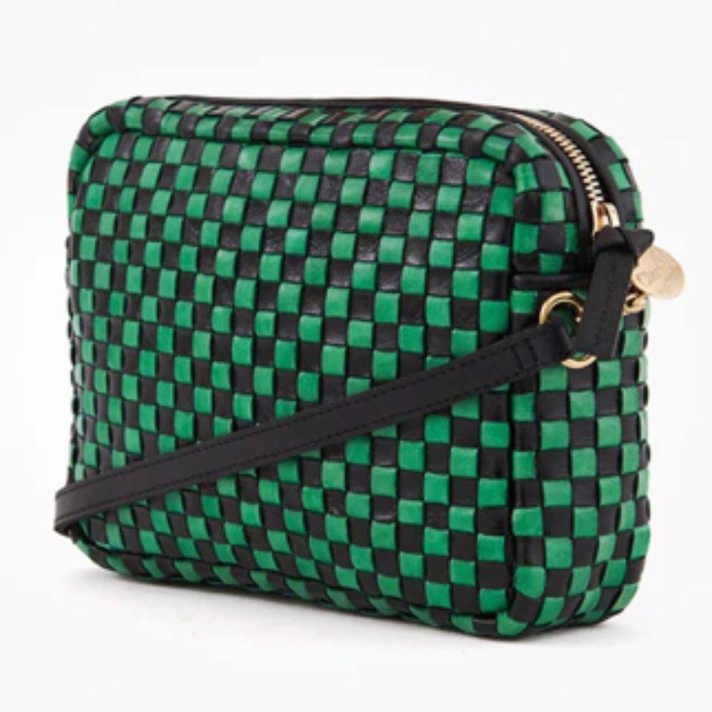 BNWT Clare V midi sac woven checker black and green bag